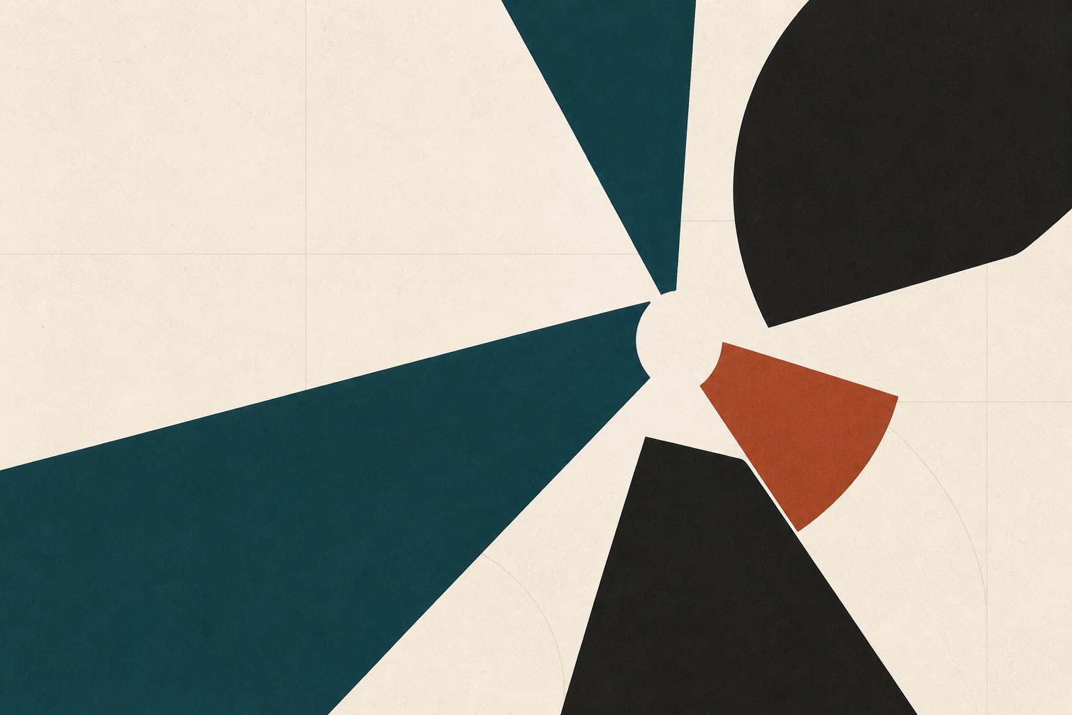 Abstract petrol, charcoal and copper forms converging around a precise area of negative space.